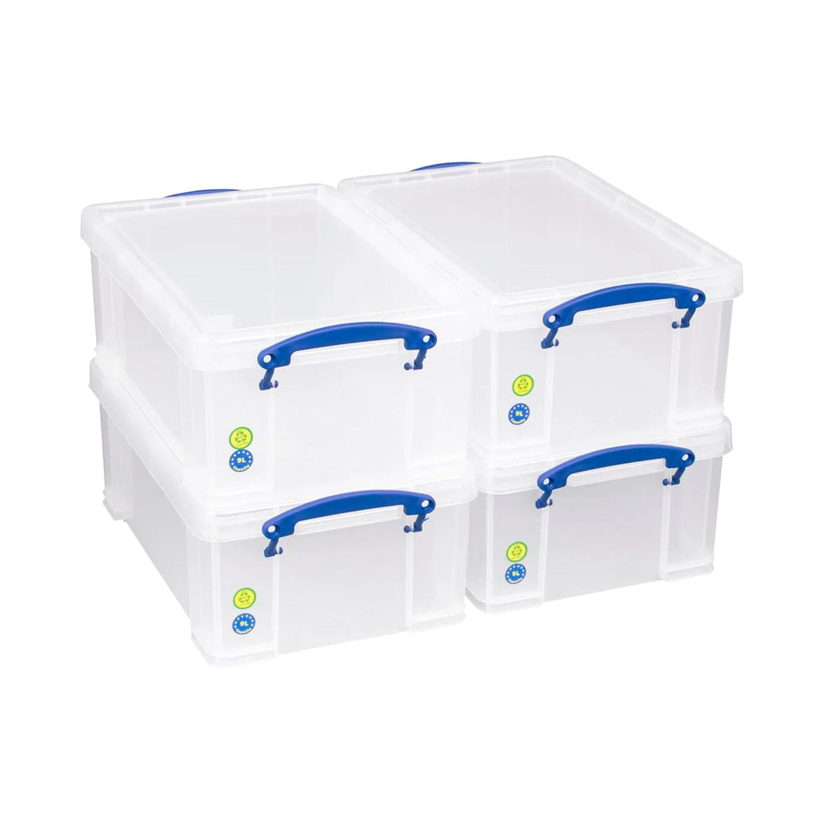 Pack of 4 9 Litre Large Clear Strong Really Useful Christmas Storage Box with Lids